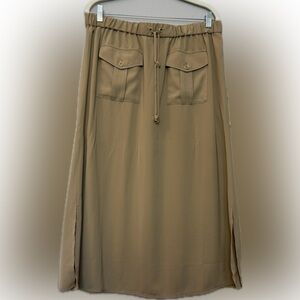 Michael by Michael Kors Tan Lightweight Drawstring Skirt w Pockets